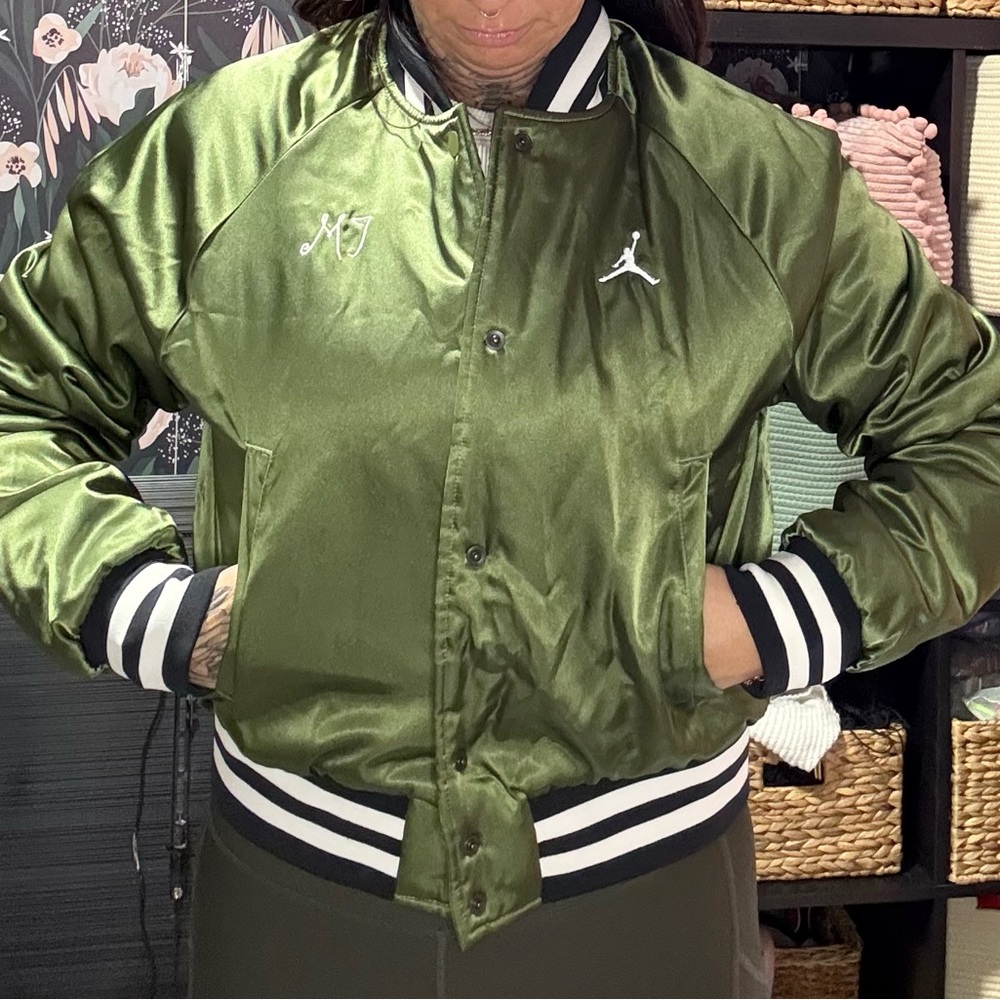 Jordan Green Satin Bomber Jacket